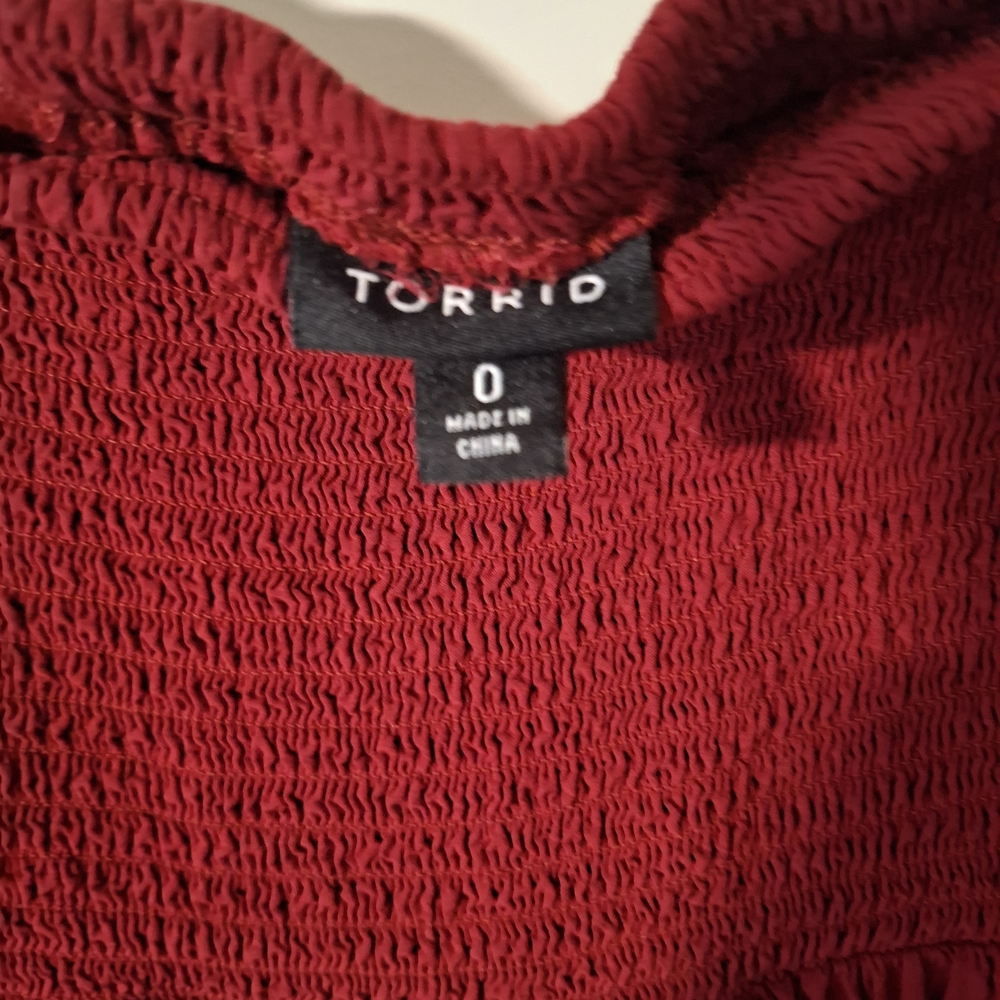 torrid Off-Shoulder Smocked Tunic Top - Wine - Picture 2 of 2